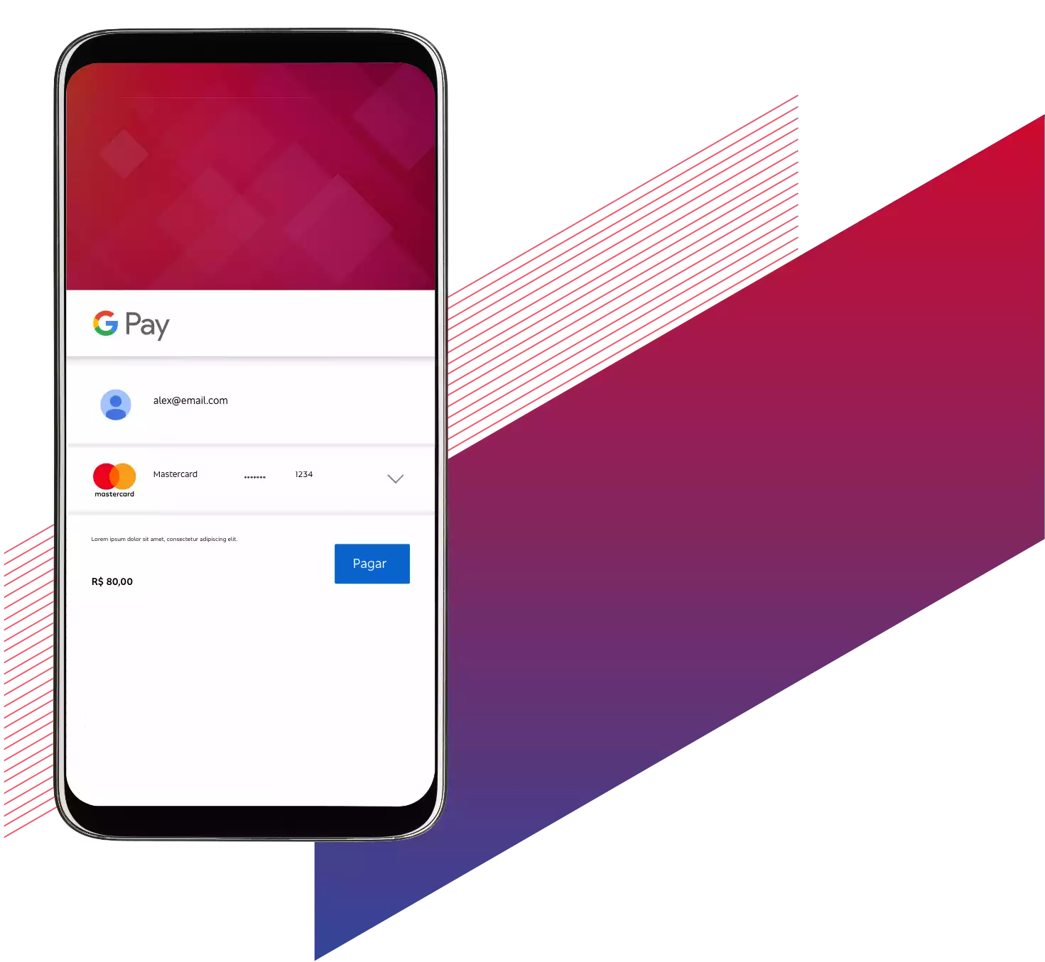 #BradescoAcessível #PraTodoMundoVer: Celular com aplicativo Google Pay na tela.